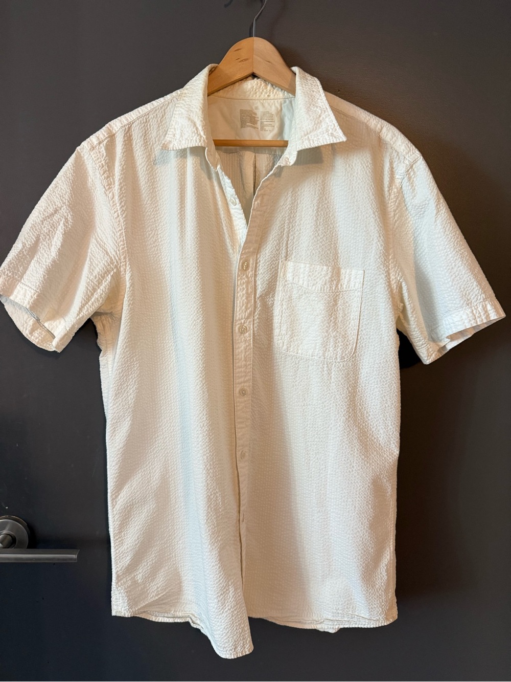 Muji Classic White Seersucker Button-Up Shirt